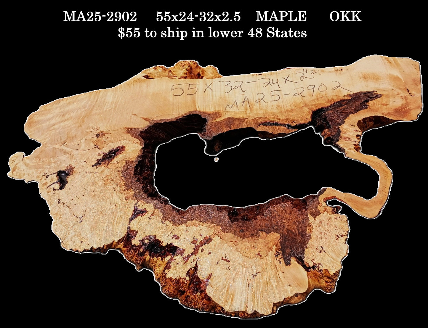 Maple Burl | Live Edge Slab | River Table | DIY | MA25-2902