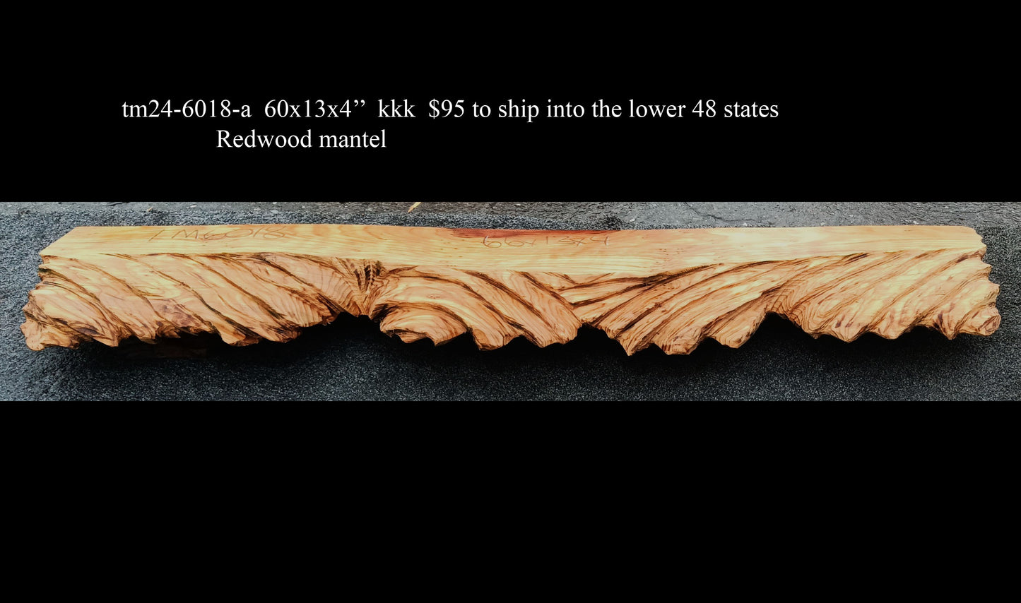 Redwood Mantel | Fireplace Shelf | Hand Carved | TM24-6013