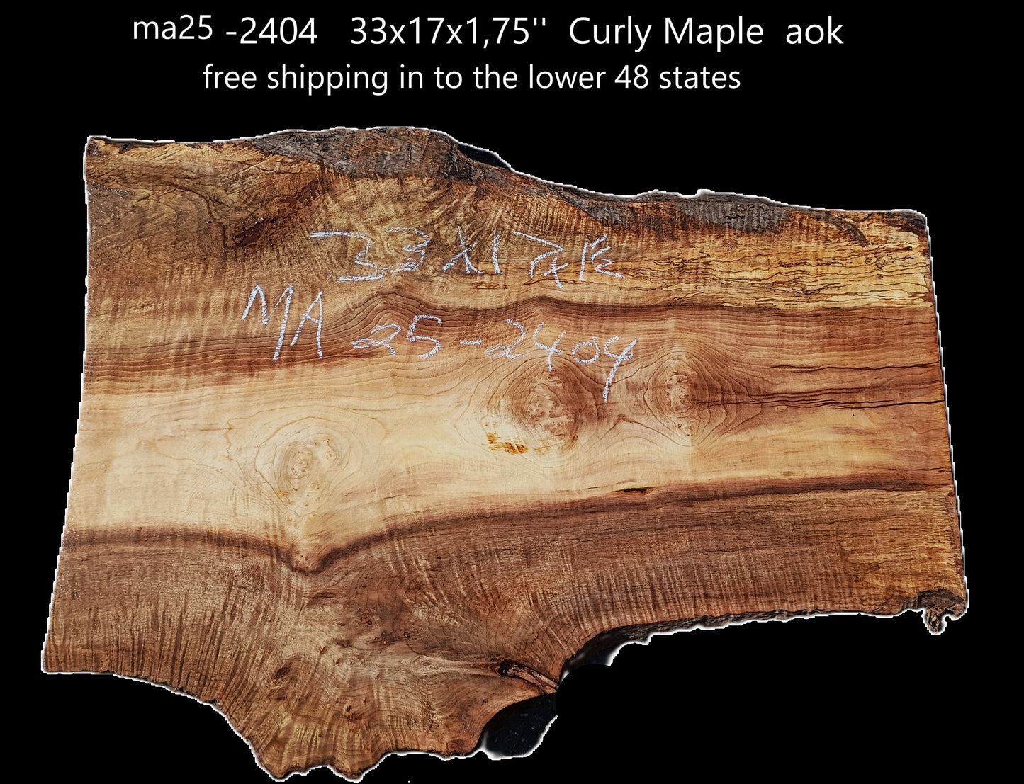 Curly Maple Slab | DIY | Table | Craft Wood | River Table | Ma25-2404