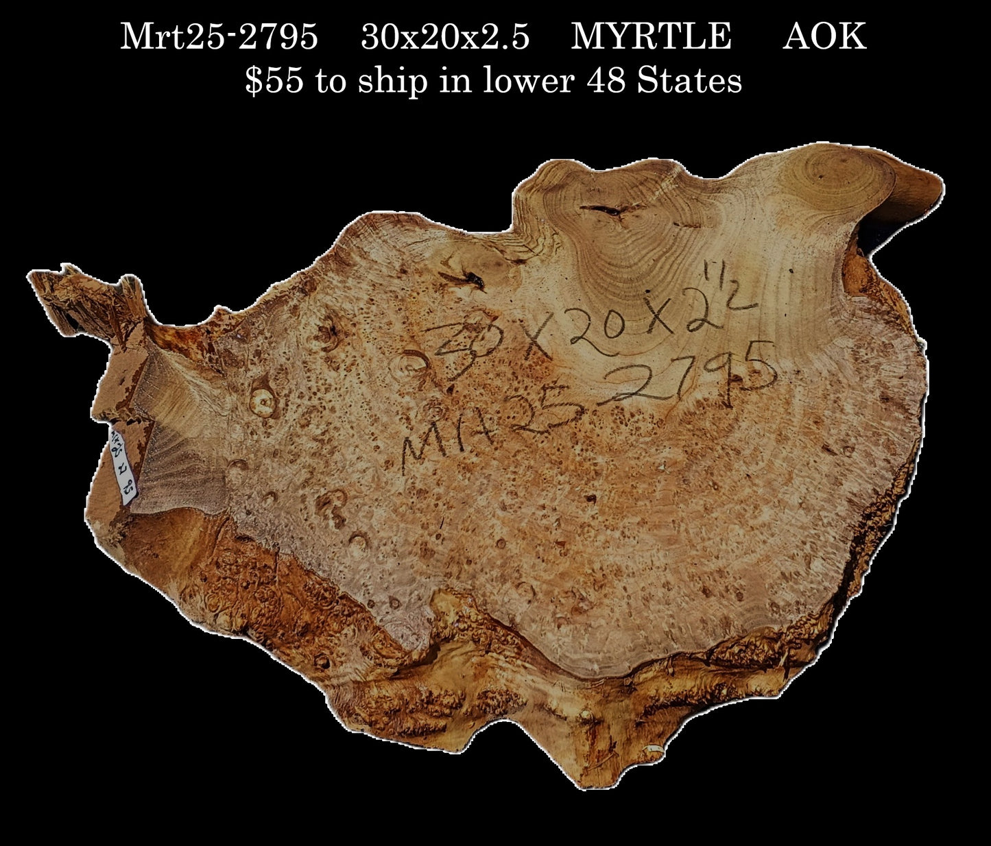 Myrtle Burl Slab | Live Edge | river table | DIY | Mrt25-2795