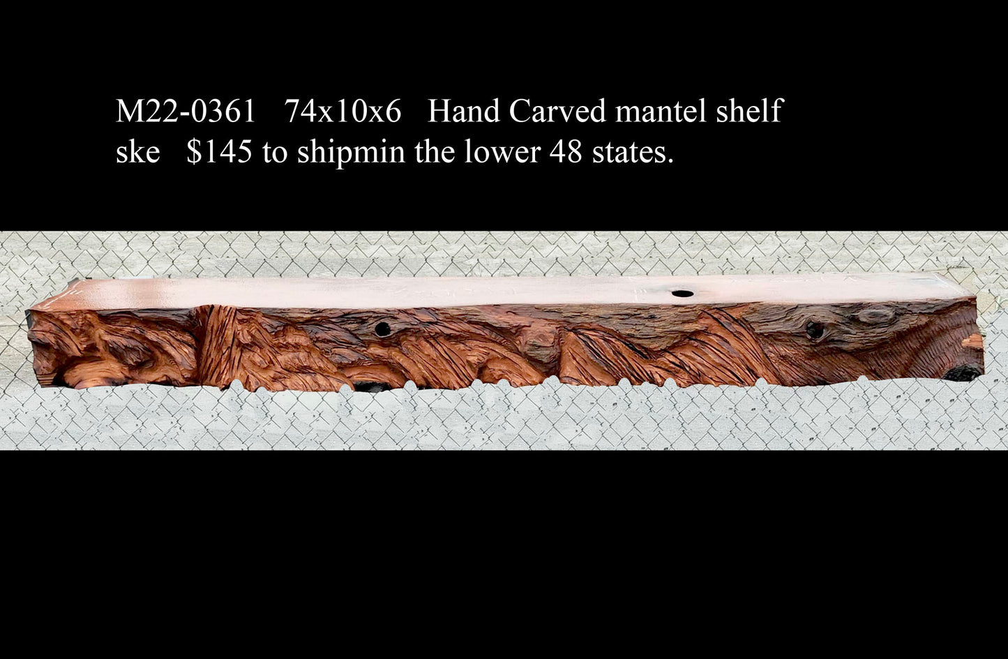 Redwood fireplace shelf | Live edge mantel | Hand carved slab | r22-0361