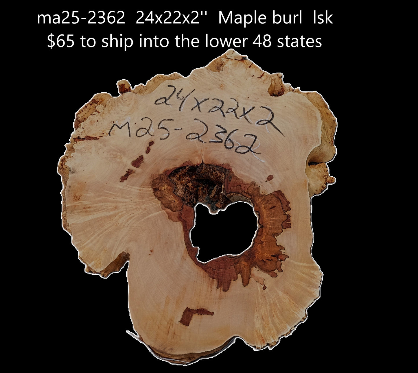 Maple Burl Slab | Live Edge | River Table | DIY | MA25-2362