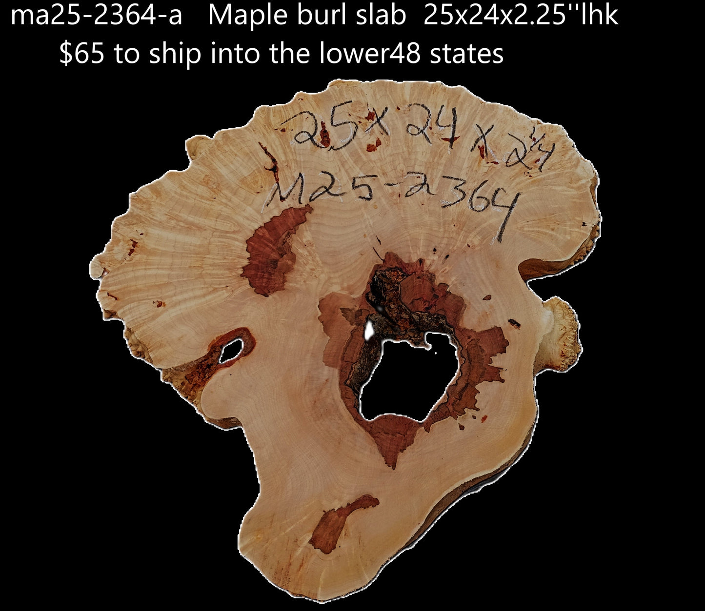 Maple Burl Slab | Live Edge | River Table | DIY | MA25-2364
