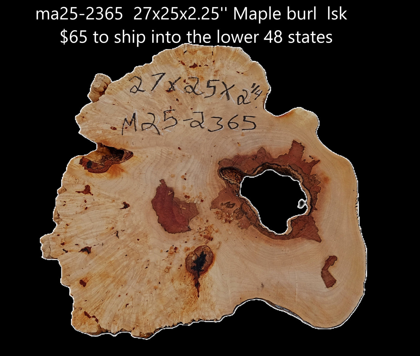 Maple Burl Slab | Live Edge | River Table | DIY | MA25-2365