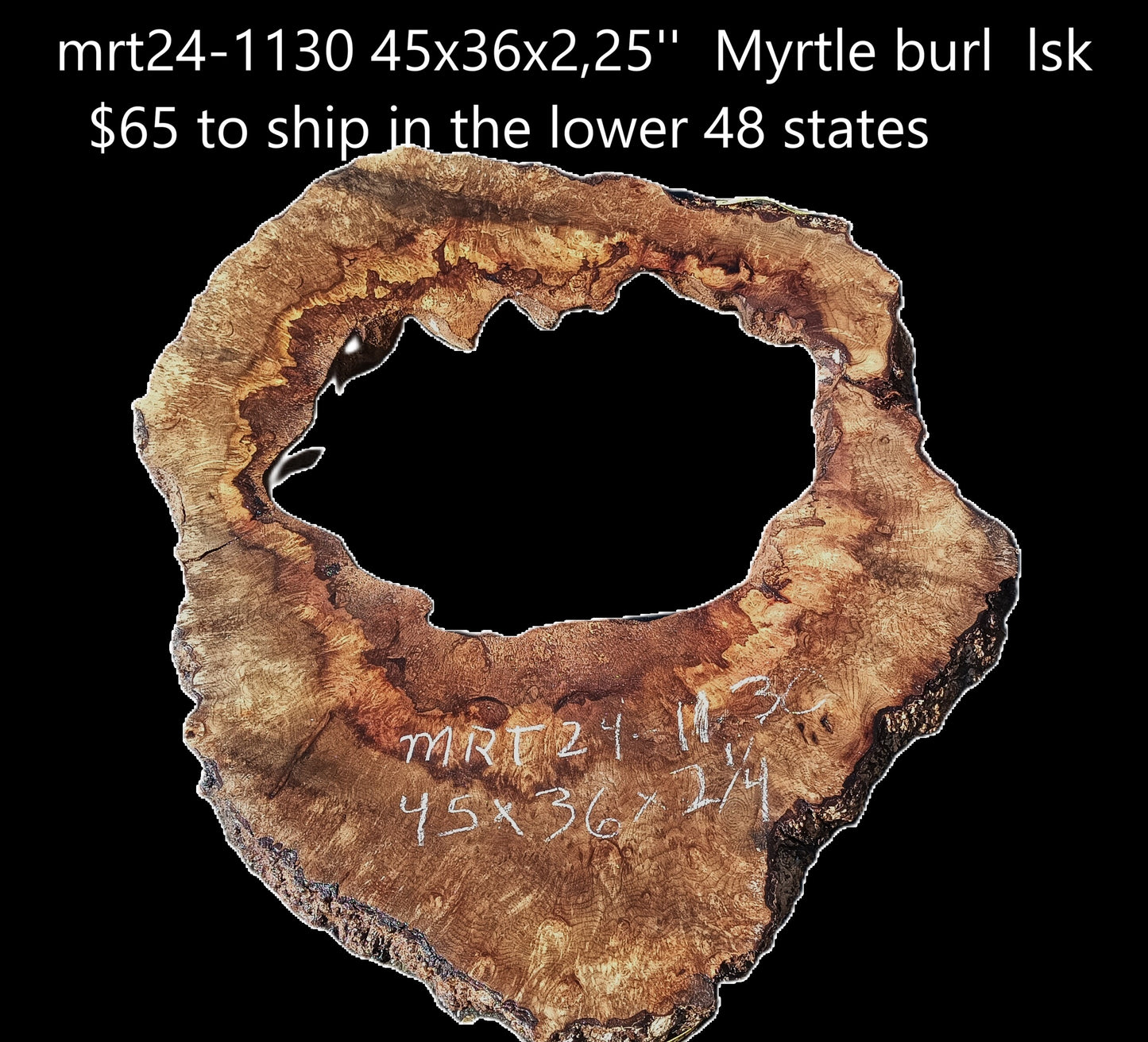 Myrtle Wood Burl Slab | Bay Laurel | Live Edge | DIY | Mrt24-1130