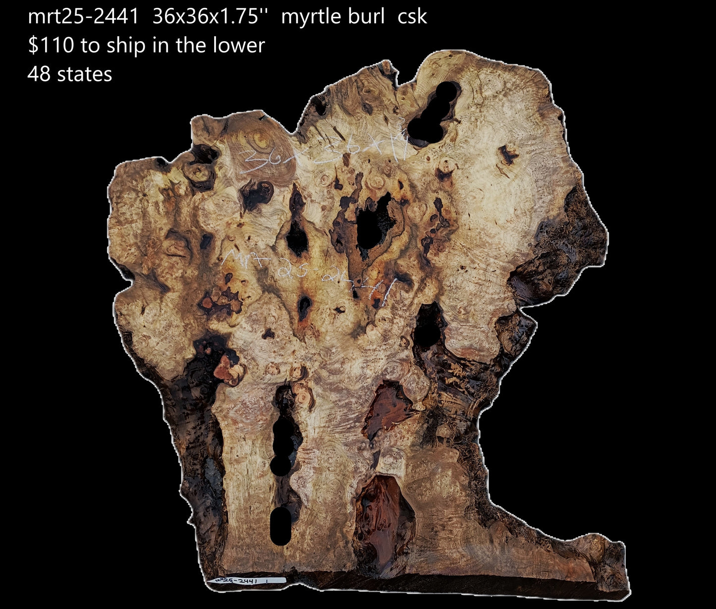 Myrtle Burl Slab | Live Edge | River Table | DIY | Mrt25-2441