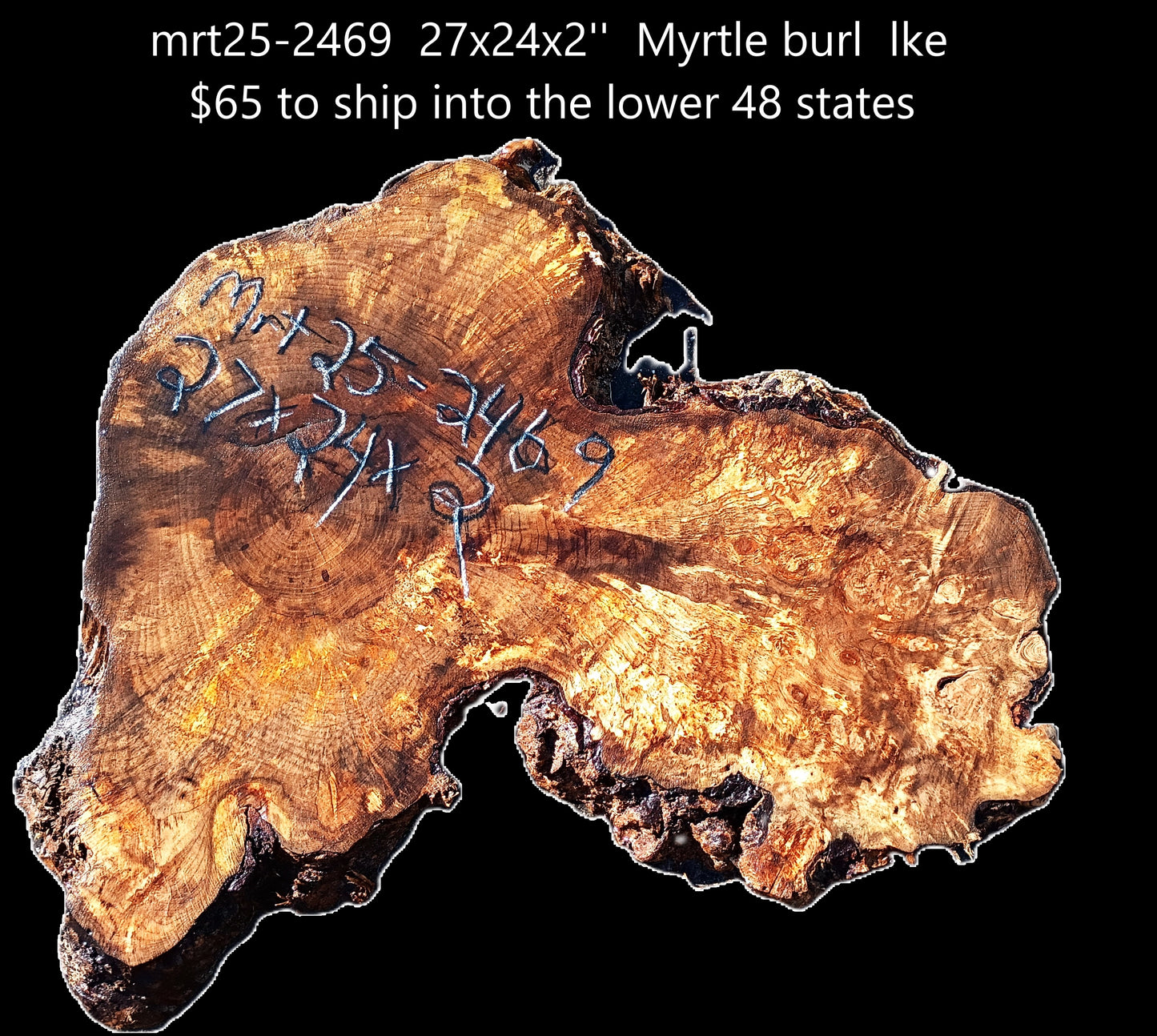 Myrtle Burl Slab | Live Edge | Craftwood | DIY | Mrt25-2469