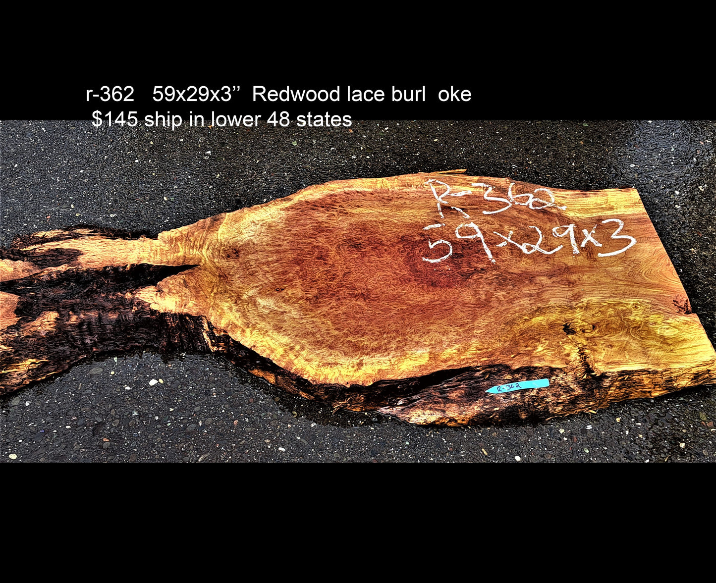 lace burl redwood l river table | wood turning | live edge slab | r-362