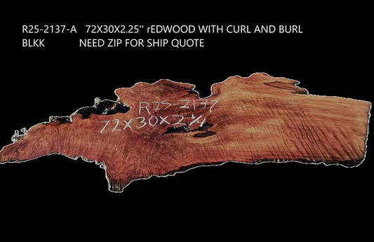 Redwood with Curl | Desk | Headboard | Bar Top | guitar billets |  R25-2137