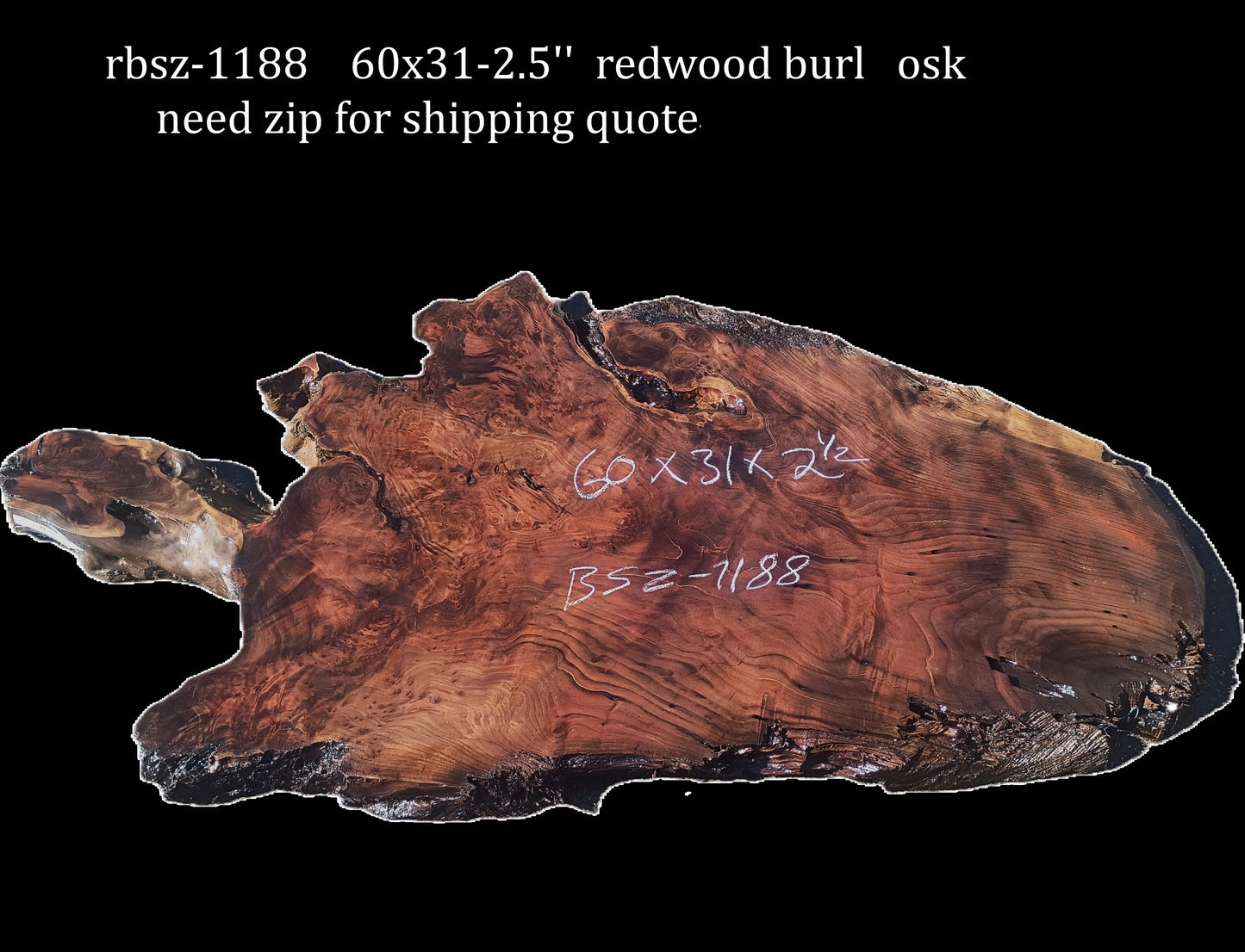 Redwood Burl | DIY | River Table | Craft Wood | Live-Edge | RBSZ-1188