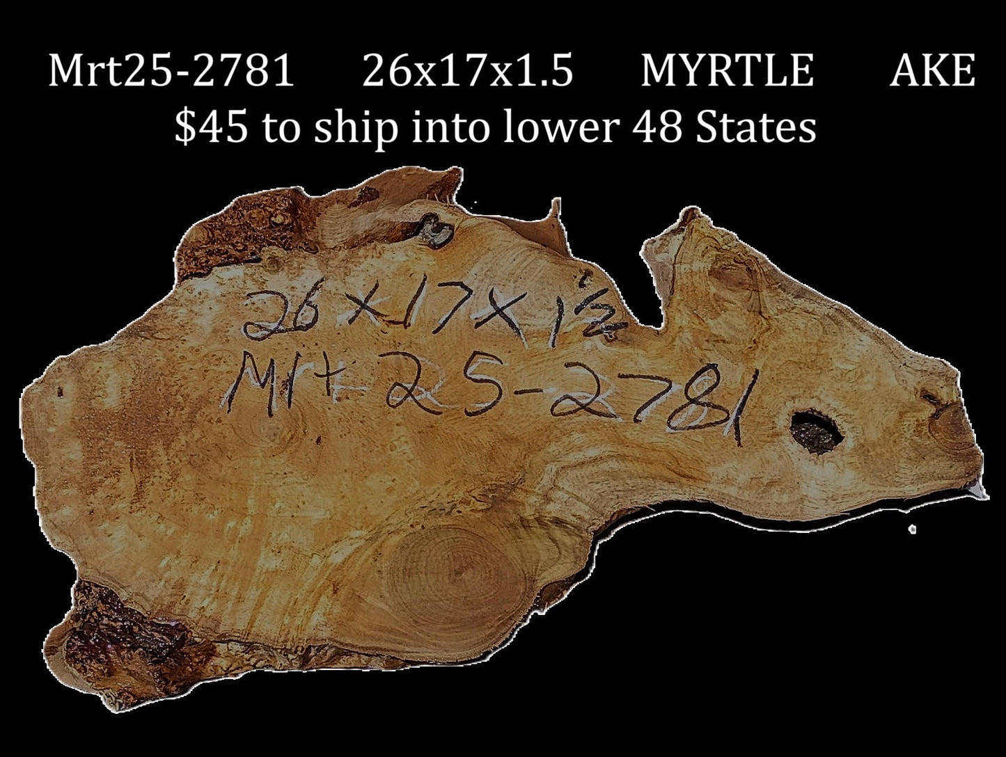 Myrtle Burl Slab | Live Edge | Craftwood | DIY | Mrt25-2781