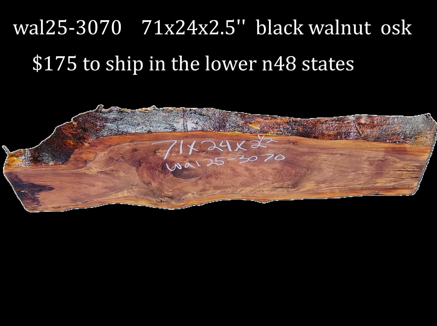 Black Walnut Slab | DIY | Live Edge | River Table | Wal25-3070