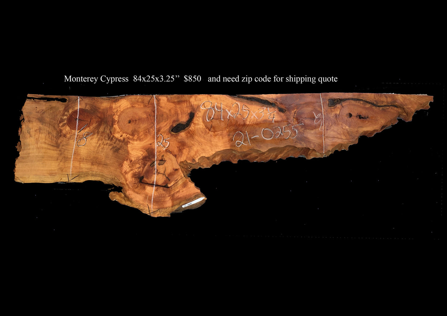Live edge mantel | fireplace surround | Monterey Cypress | 21-0255mtl