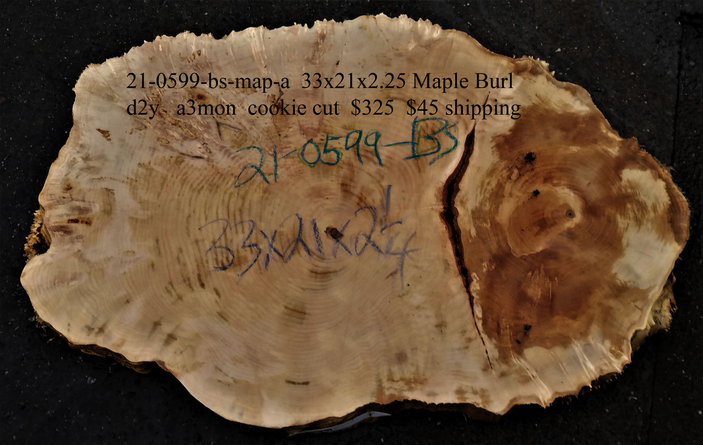 Maple burl slab | live edge | DIY craft wood | cookie cut | 21-0599-BS