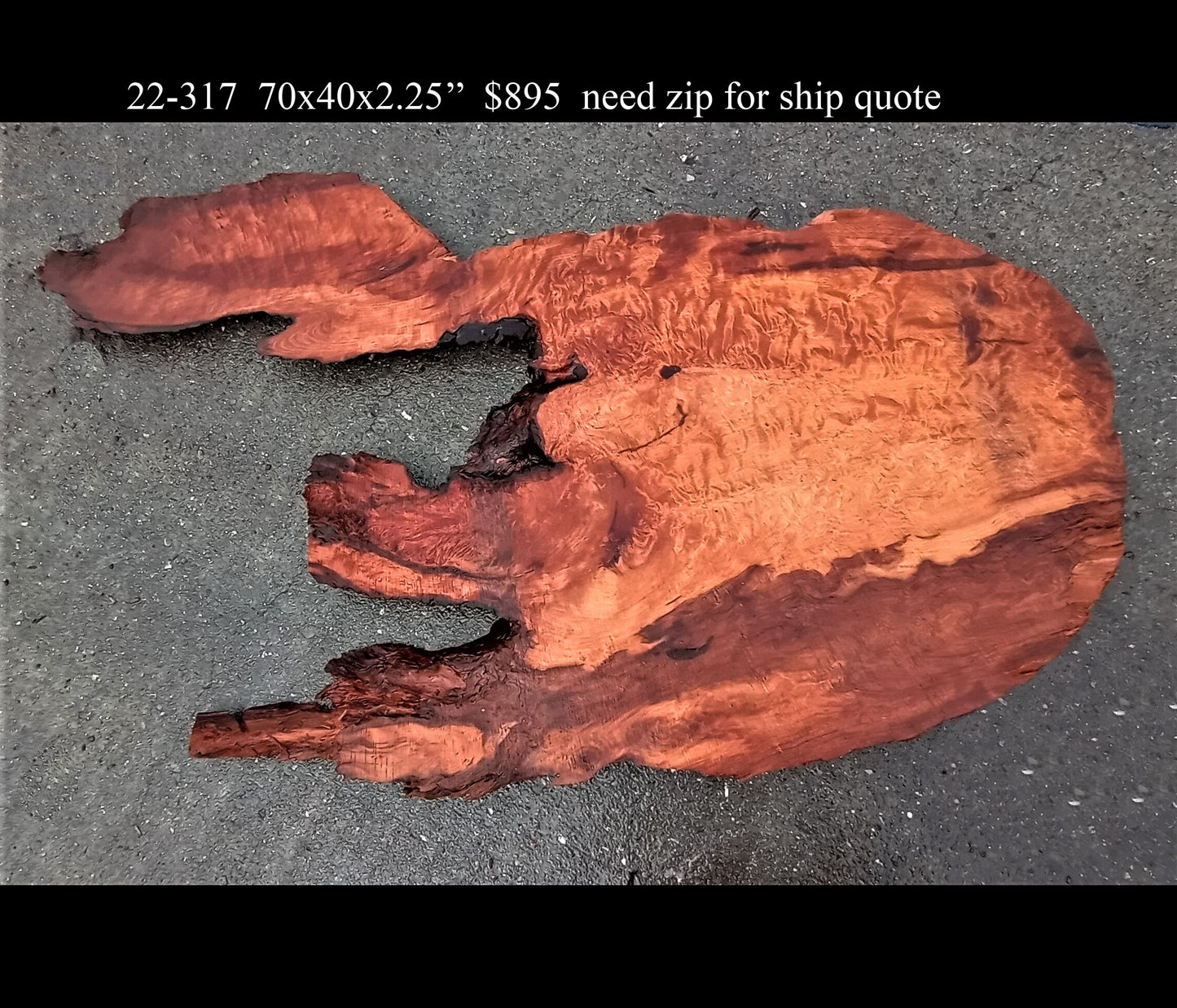 live edge slab | redwood curly | DIY craft wood | Burl table | 22-317