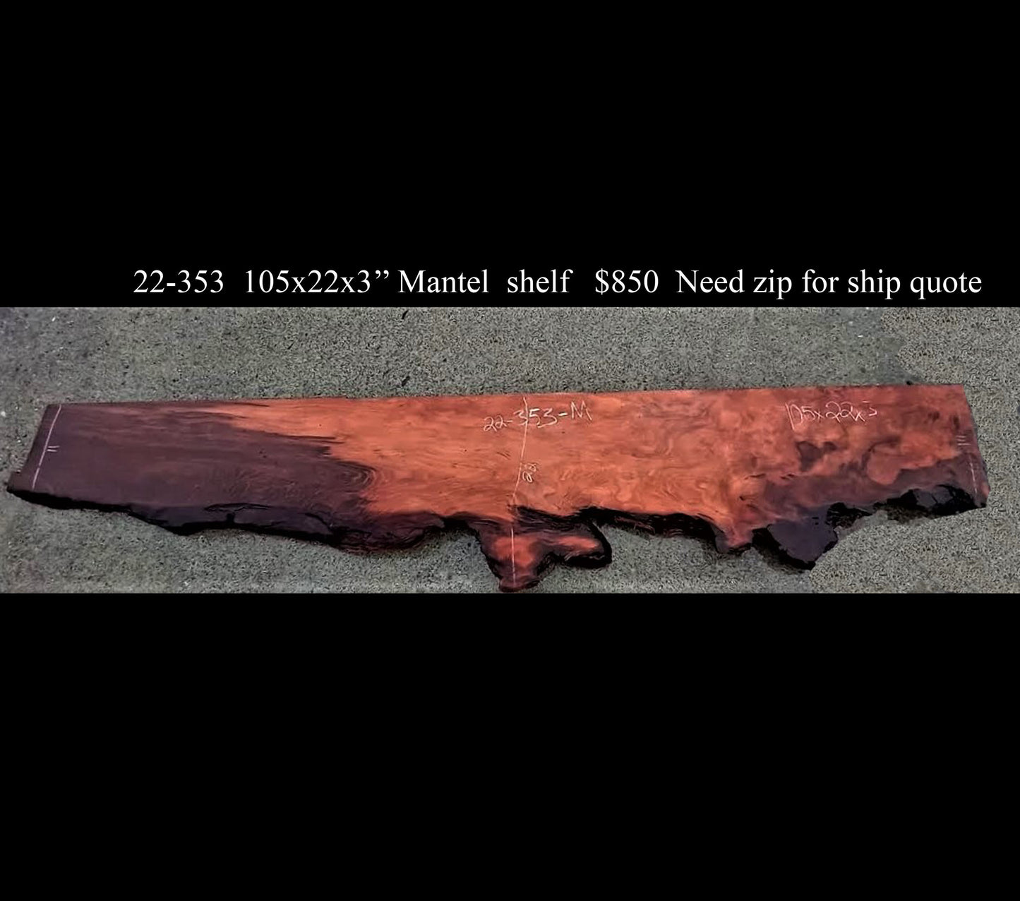 live edge mantel | shelf | rustic counter | headboard | m22-353