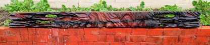 Hand carved | redwood mantel | fireplace shelf | live edge mantel | th-man-1