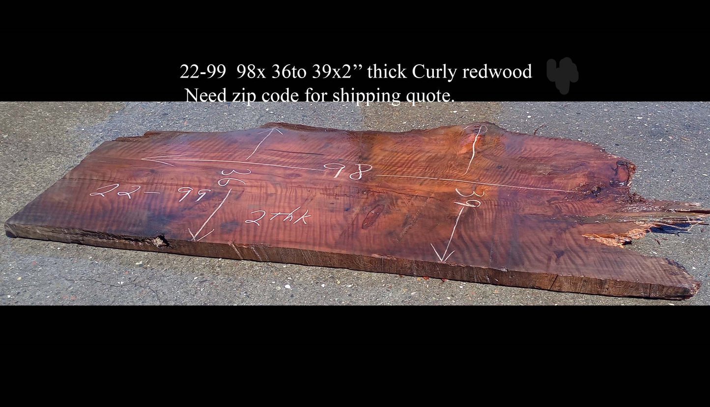 Curly Redwood Slab | Table | Bar | DIY | 22-99