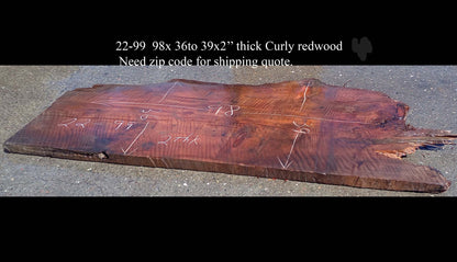 Curly Redwood Slab | Table | Bar | DIY | 22-99