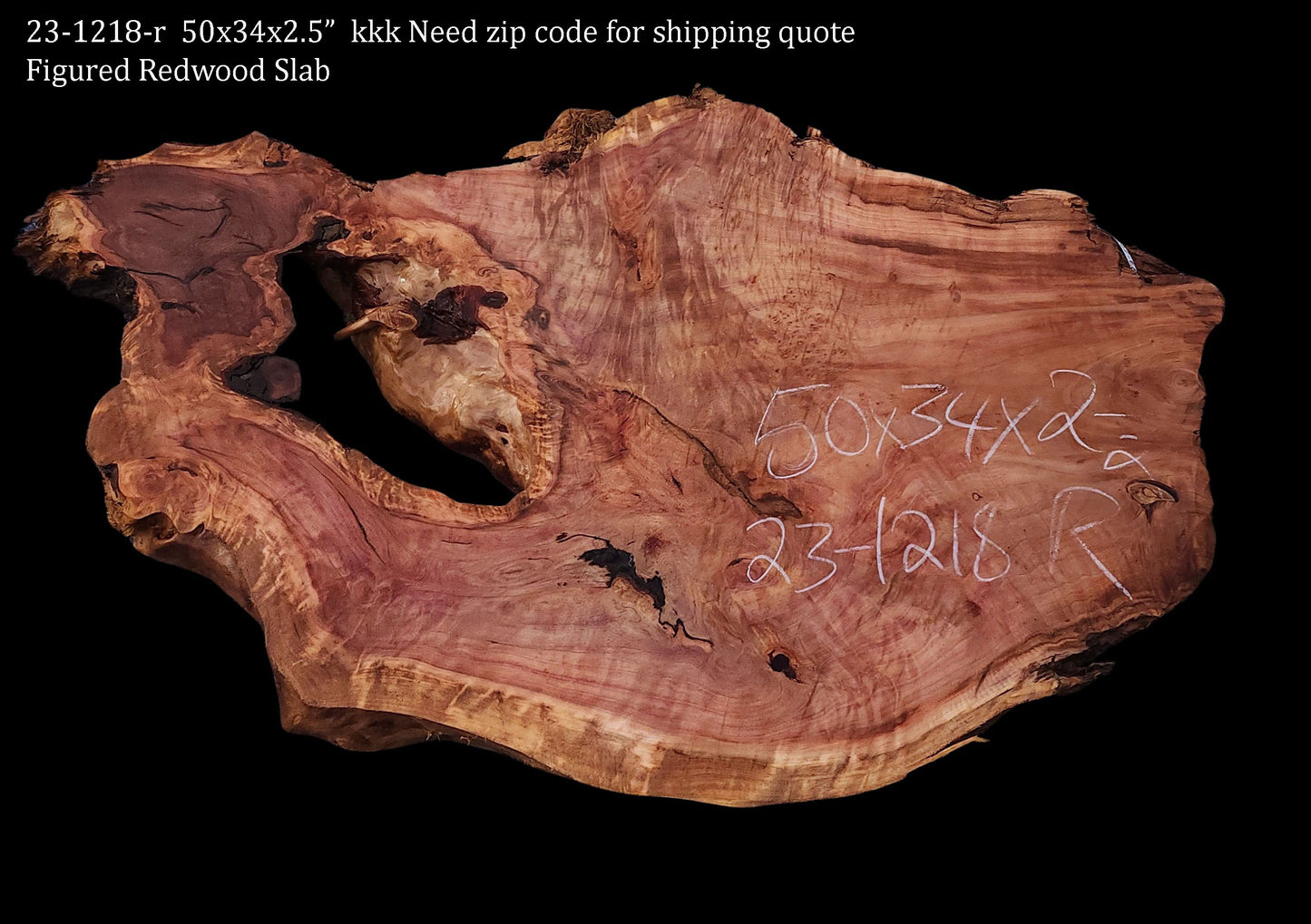 Live Edge Slab | Curly Redwood | Quilted Redwood |Table | 23-1218-r
