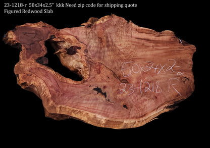 Live Edge Slab | Curly Redwood | Quilted Redwood |Table | 23-1218-r