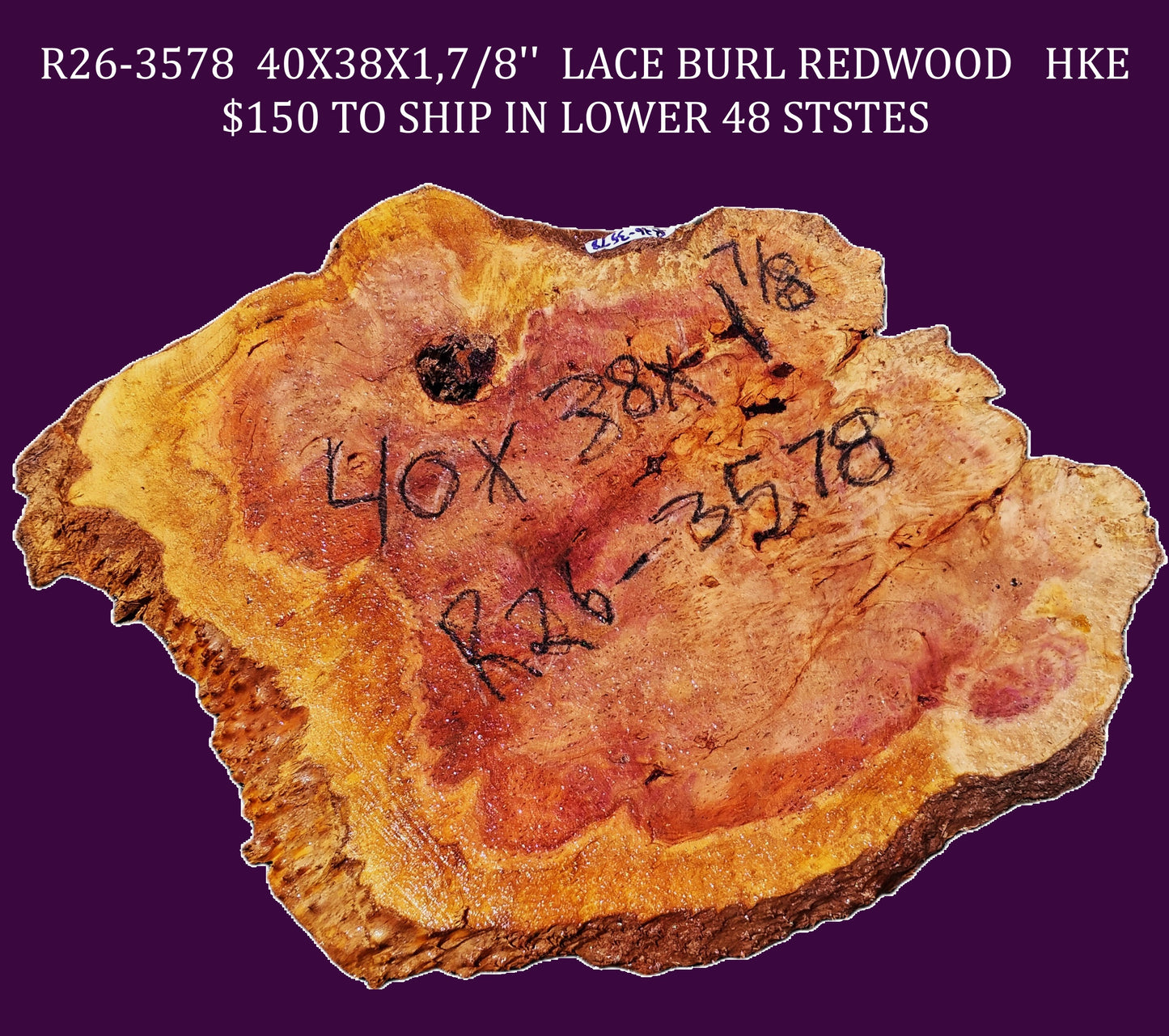 Redwood Lace | burl slab | DIY | Craft Wood | live edge | r26-3578