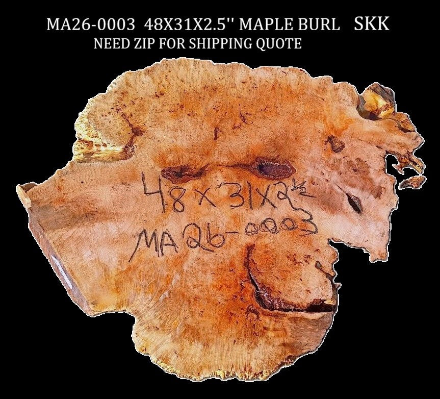 Maple Burl | Live Edge | River Table | DIY | Craft Wood | Ma26-0003