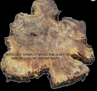 Myrtle Burl Slab | Live Edge | River Table | DIY |  Mrt25-2204
