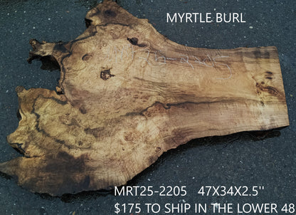 Myrtle Wood Burl Slab | Bay Laurel | Live Edge | River Table | DIY |  Mrt25-2205