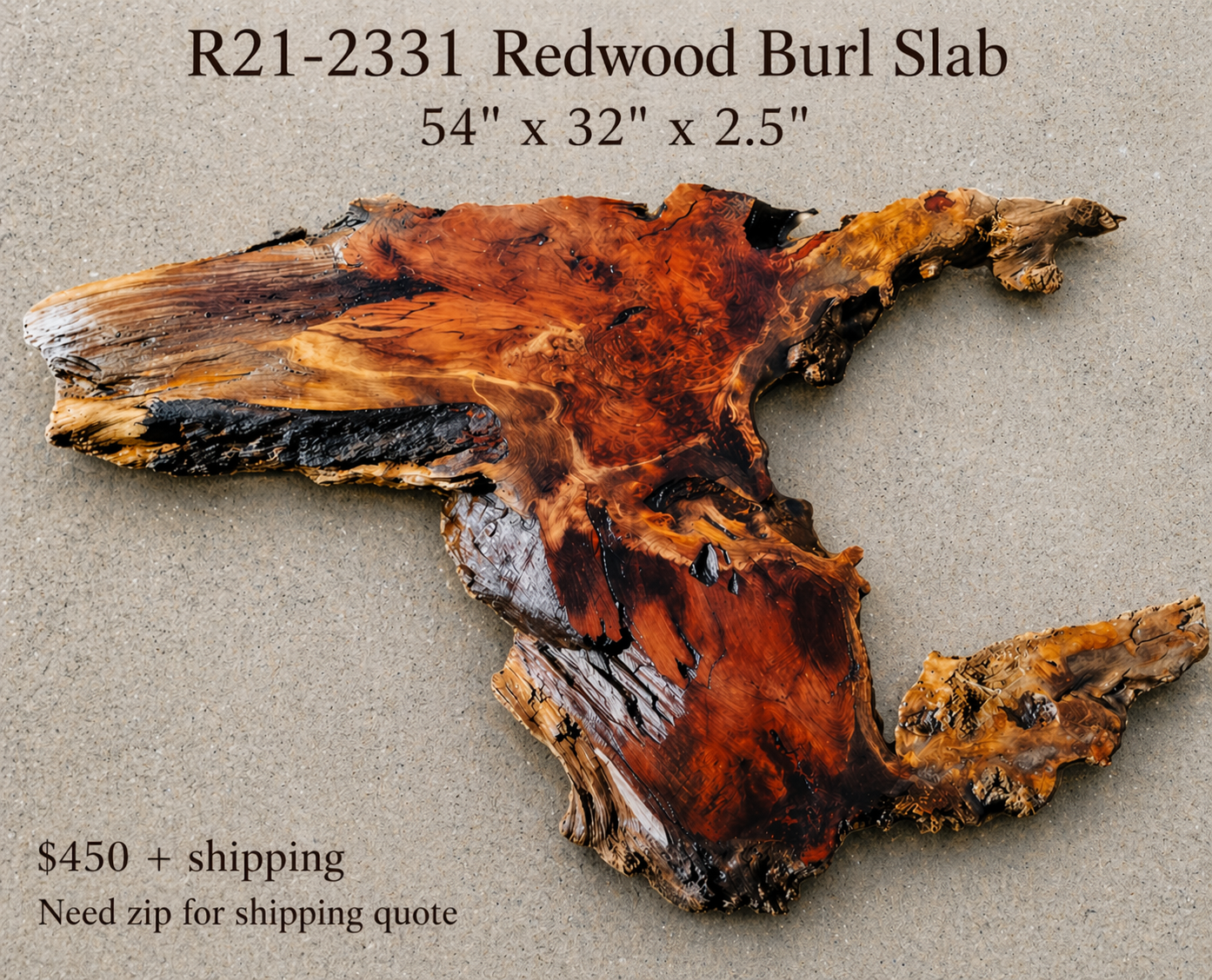 Redwood burl slab | DIY | burl table | river table | craft wood | r21-0331
