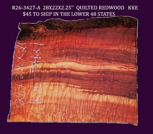 Quilted Redwood Slab | Guitar Billet | DIY | Table | Craft-wood | R26-3427