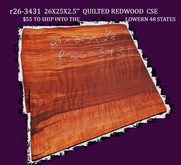 Quilted Redwood Slab| Guitar Billet | DIY | Table | Craft-wood | R26-3431