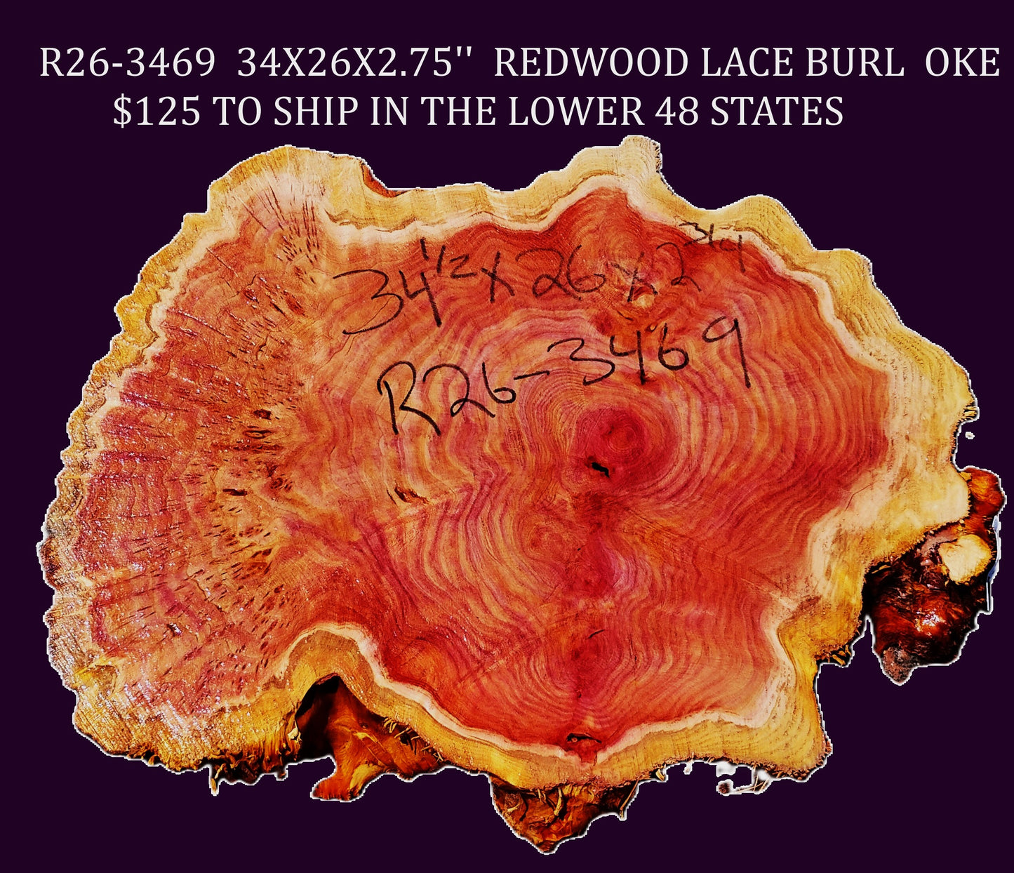 Redwood Cookie Cut slab | DIY | burl table | river table | craft wood | R26-3469