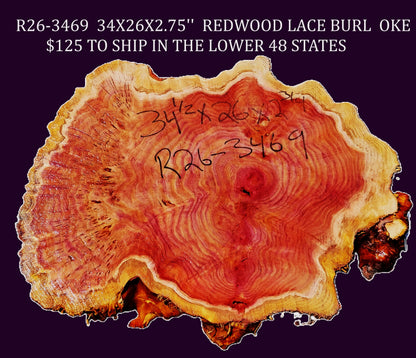 Redwood Cookie Cut slab | DIY | burl table | river table | craft wood | R26-3469
