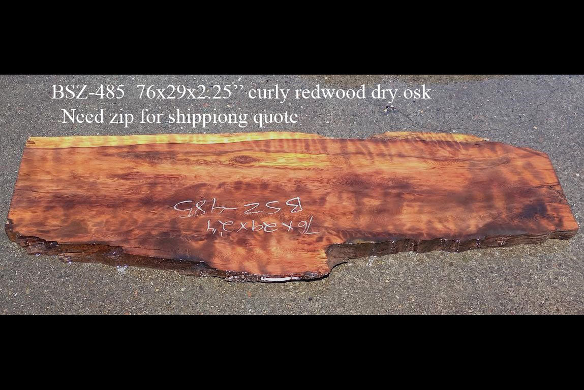 Curly Redwood Slab | Desk | Live Edge Slab | Dry | BSZ-485