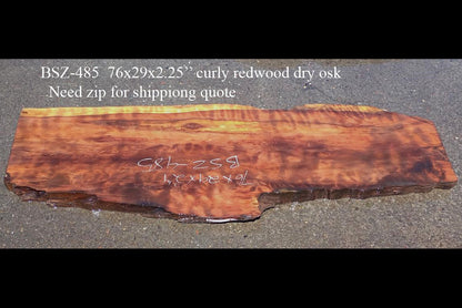 Curly Redwood Slab | Desk | Live Edge Slab | Dry | BSZ-485