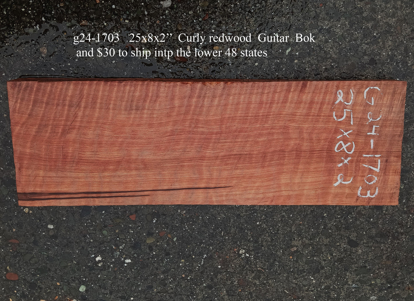 Guitar billet | craft woods | curly redwood | g24-1703