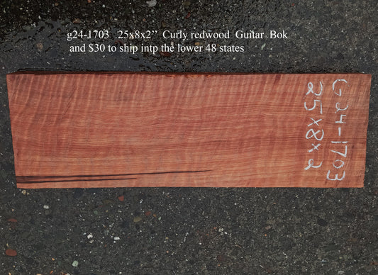 Guitar billet | craft woods | curly redwood | g24-1703