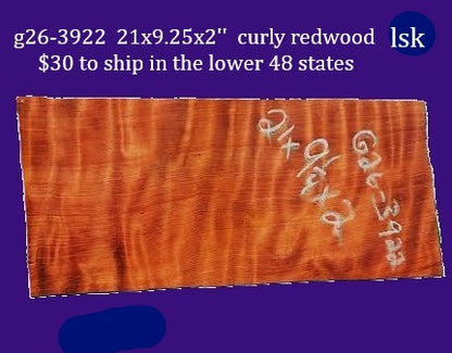 Curly Redwood | Old Growth | DIY | Crafts | guitar billet | G26-3922