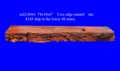 Redwood fireplace shelf | Live edge mantel | Hand carved slab | r22-0361