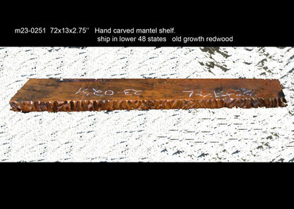 Redwood fireplace mantel shelf | Live edge | carved | Hall table | m23-0251