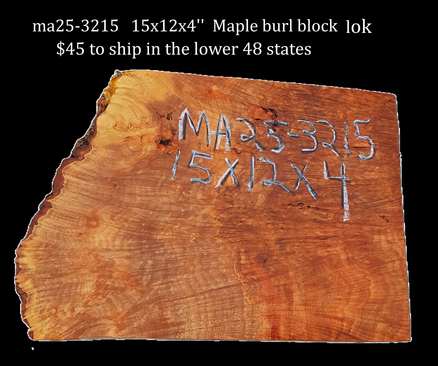 Maple Burl Block | Craft wood | DIY | Live Edge | ma25-3215