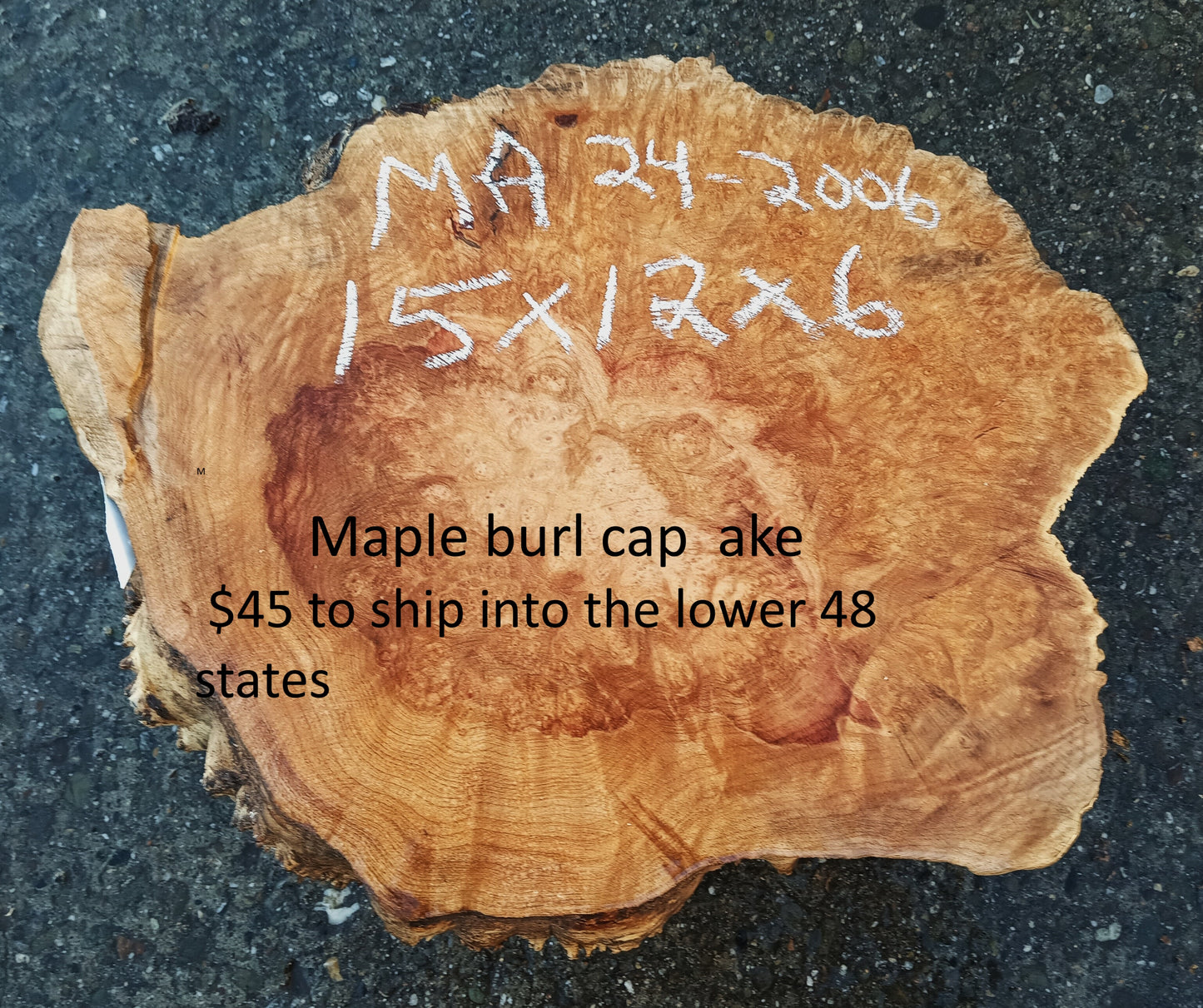 Maple Burl Slab |  Burl Cap | DIY | Craft Wood | Macap24-2006