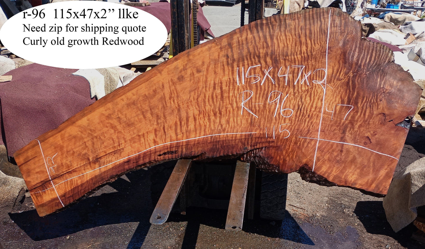 Curly Redwood Slab | DIY | Headboard | Bar | Dry | Old Growth Redwood | R-96