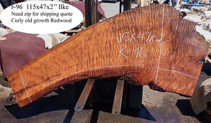 Curly Redwood Slab | DIY | Headboard | Bar | Dry | Old Growth Redwood | R-96