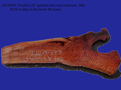 Quilted Curly Redwood Slab | DIY | Bar Counter | Table | Guitar Billets | R23-0399