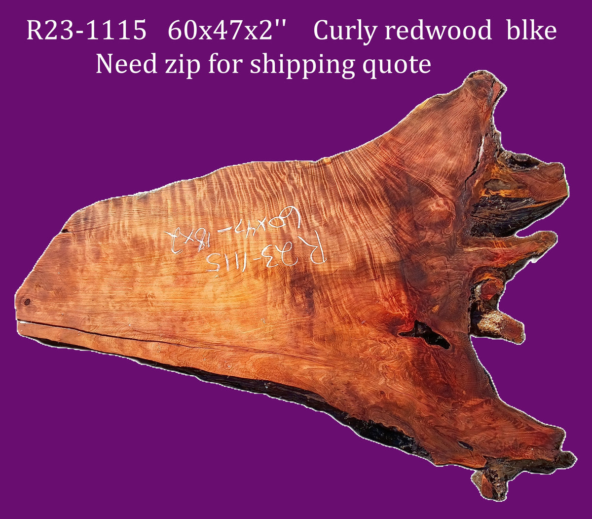 Curly Redwood Slab | DIY | Live edge slab | desk | R23-1115
