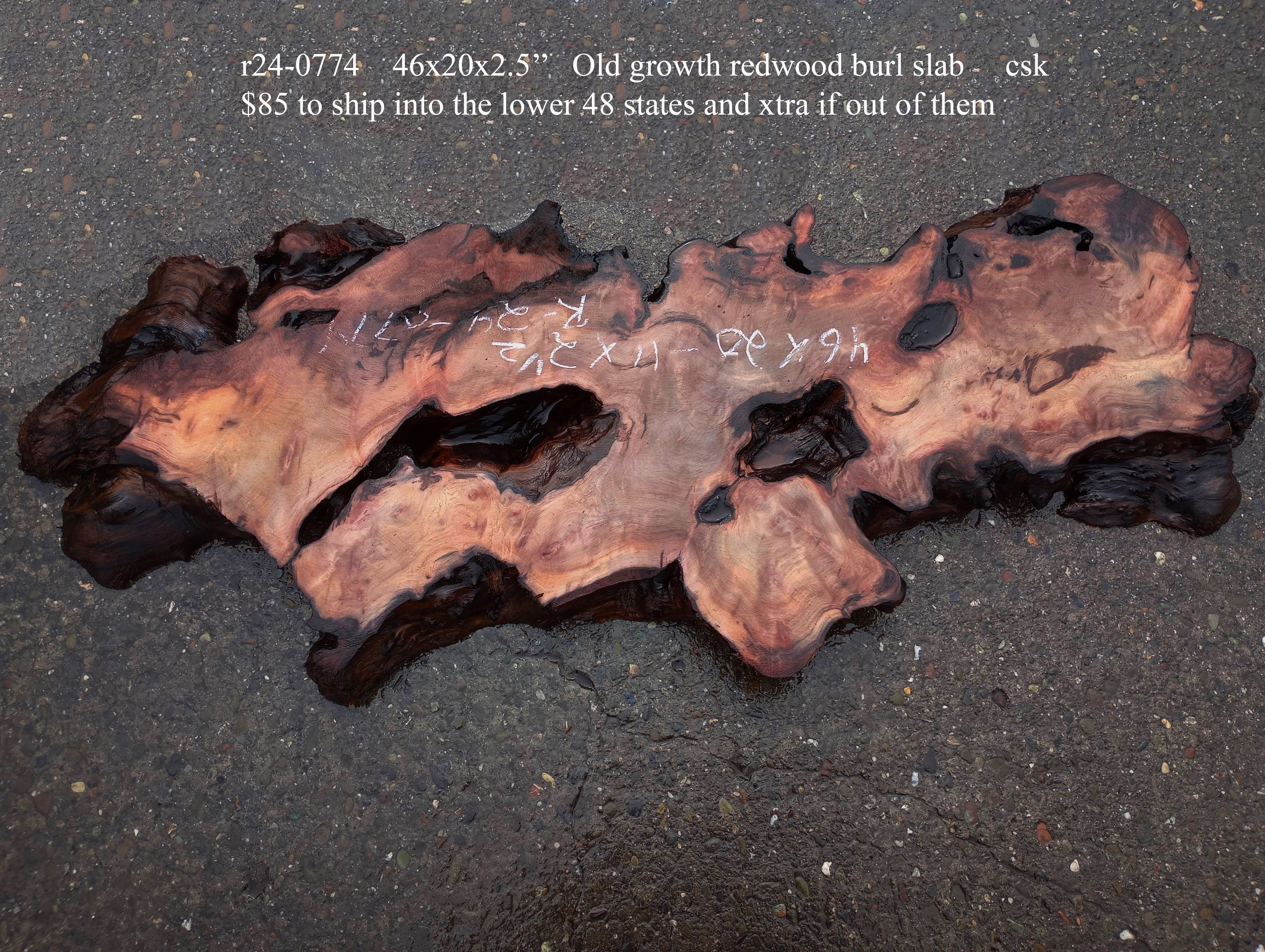 Redbud Slab Old Growth Redwood Slab | Redwood Burl | River Table | DIY | R24-0774 ...
