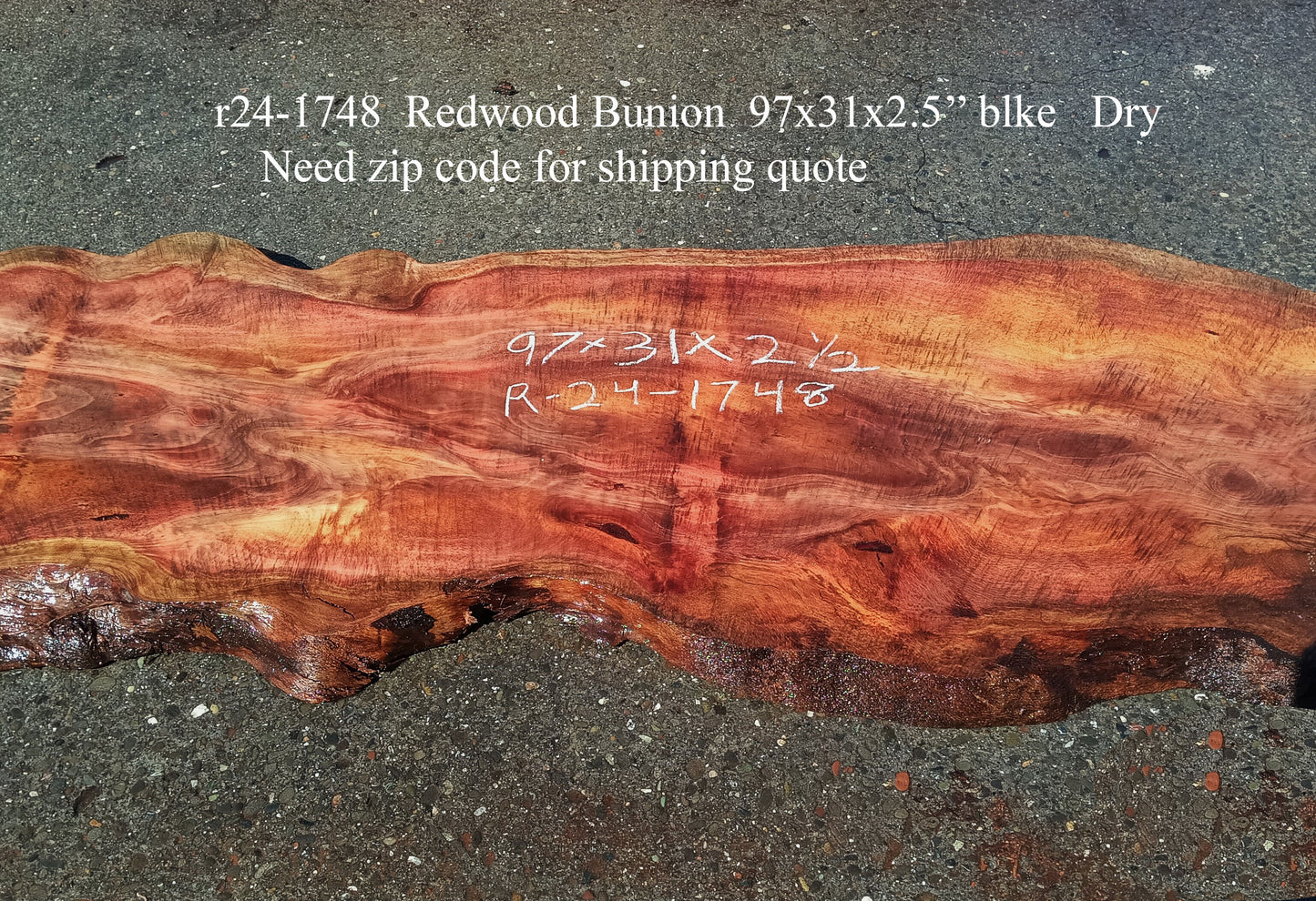 Redwood Bunion Slab | Table | Epoxy Idea | Headboard | R24-1748