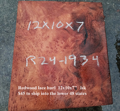 Redwood Lace Burl | Turning block | Craft Wood | R24-1934